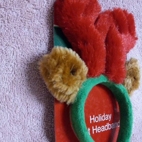 Antlers Pet Headband Costume Reindeer Christmas Red Green Brown Adjustable - Picture 3 of 9